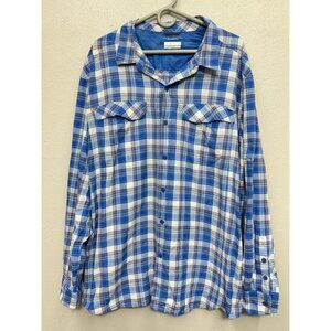 Columbia Omni Shade Men’s Shirt XXL 2XL Blue Plaid Fishing Nylon Roll Tab Sleeve